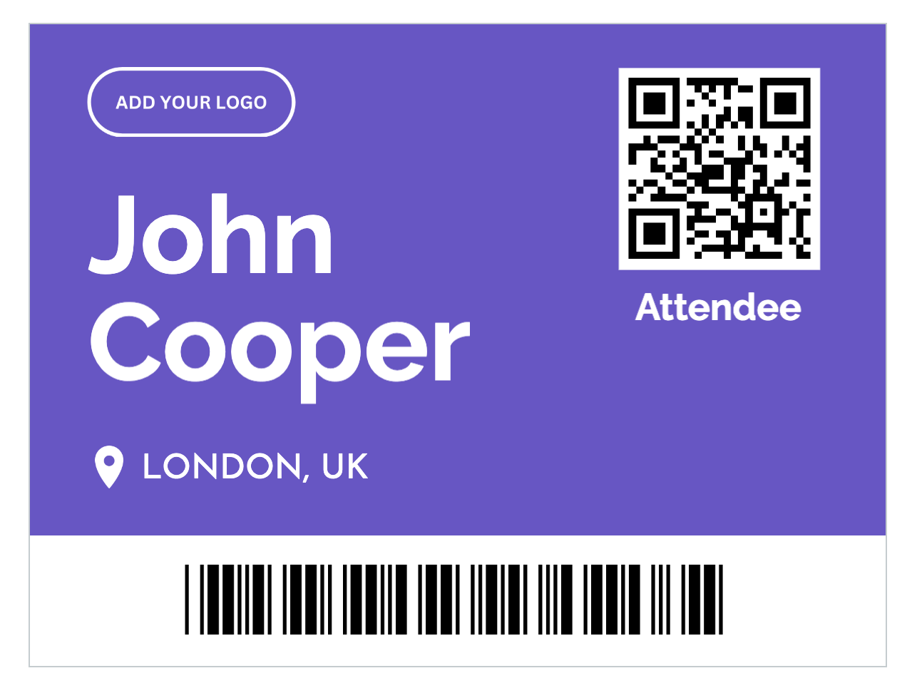 Event badges with QR codes and barcodes for check-in